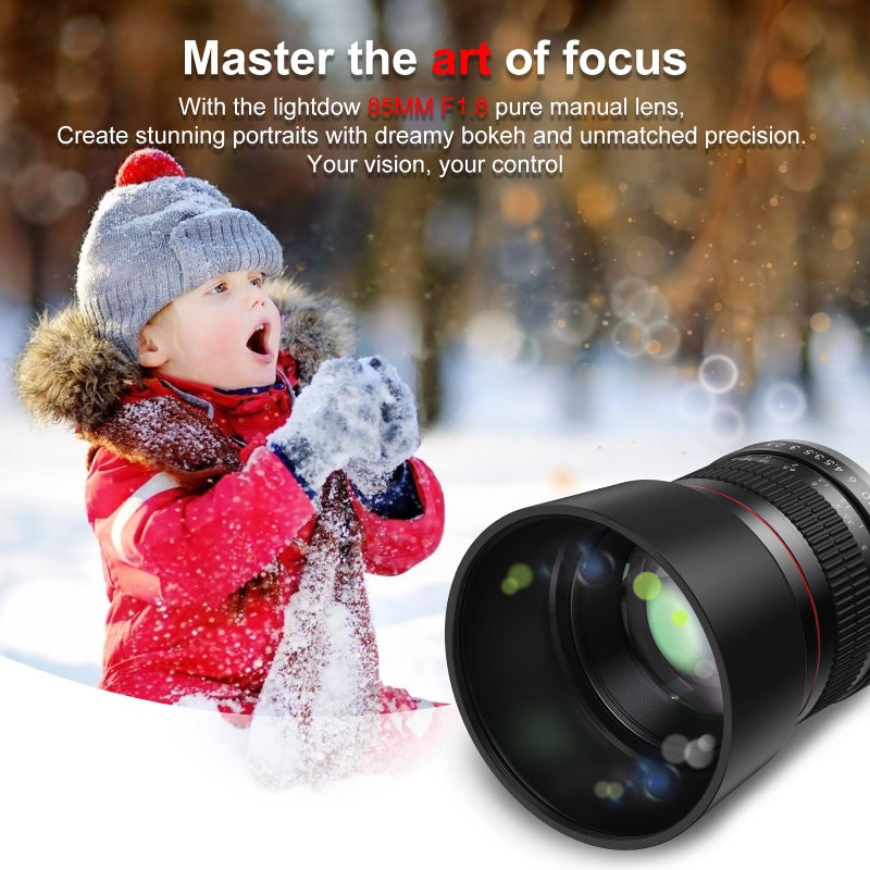 Lightdow EF 85mm f1.8 Portrait Lens - MF for Canon EOS Rebel T8i/T7i/T7/T6i/T5/T3i/T3/T2i/XSi/XS/SL3/SL2/T100/90D/80D/70D/50D/5D Mark IV/6D II/7D II/1D X III II-Manual Focus DSLR Cameras Lenses(EF/EF-S Mount) - Image 3
